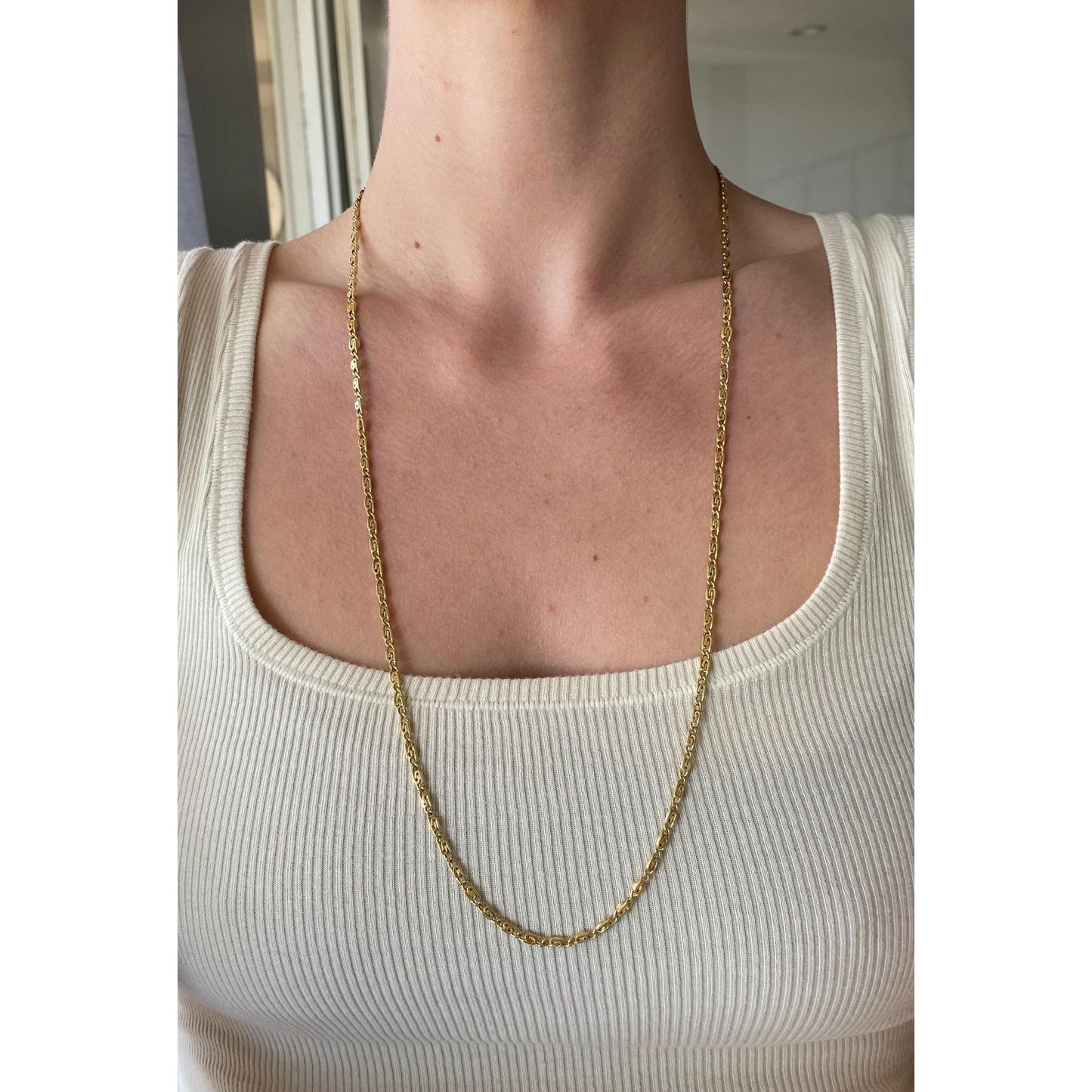 Vintage Solid 18k Yellow Gold Spiral Link Chain Necklace - 28 inches