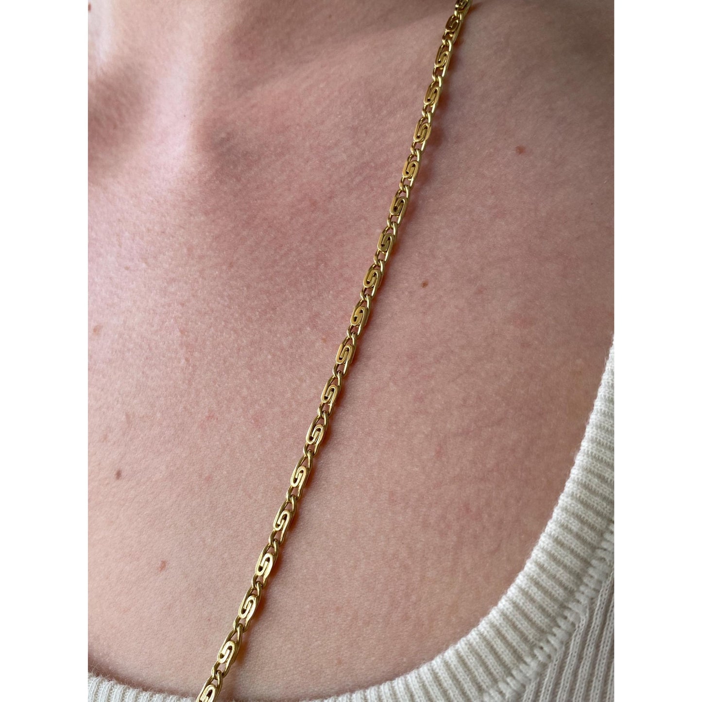 Vintage Solid 18k Yellow Gold Spiral Link Chain Necklace - 28 inches