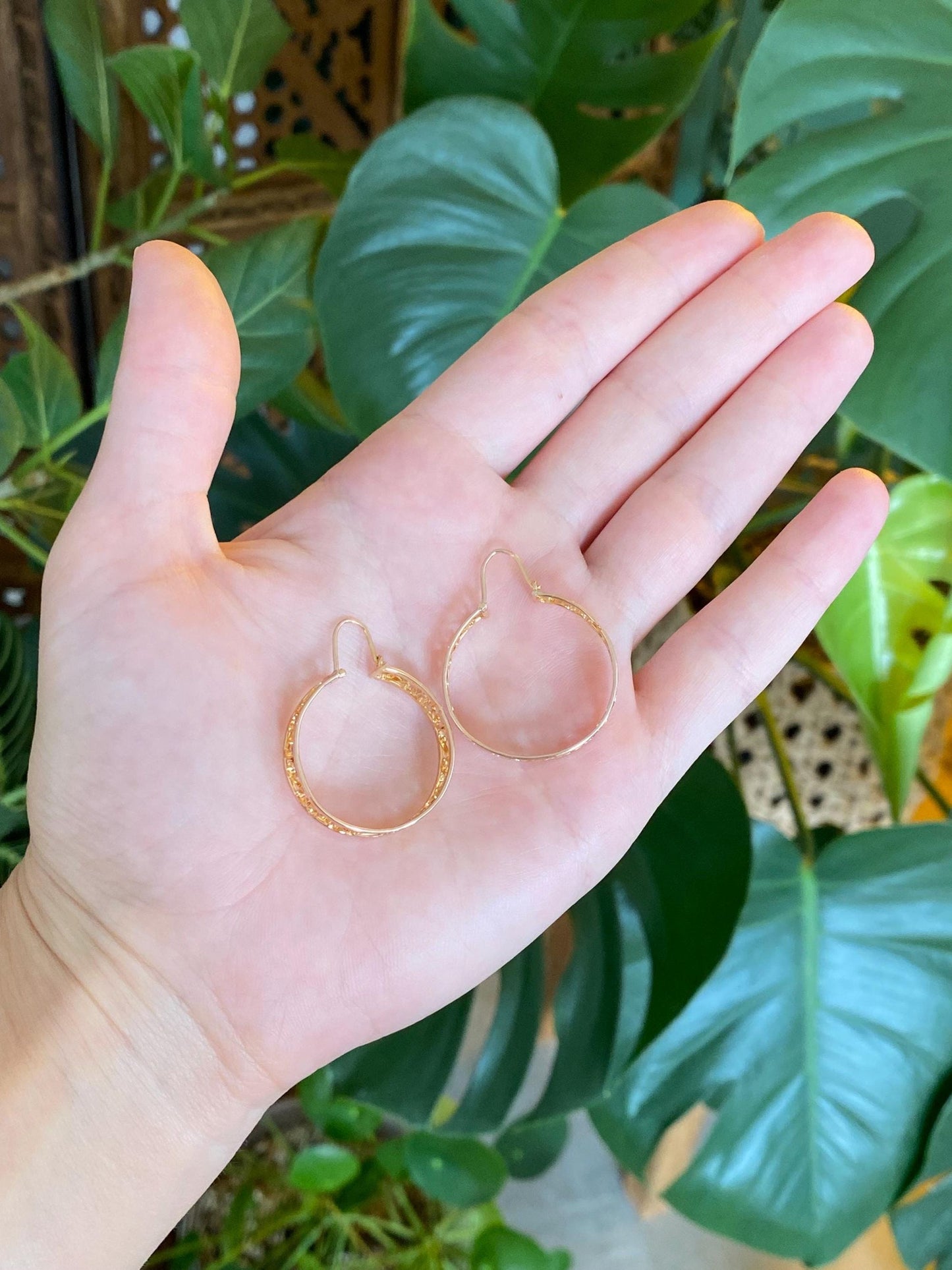 Vintage Solid 14k Rose Gold Open Work Hoop Earrings
