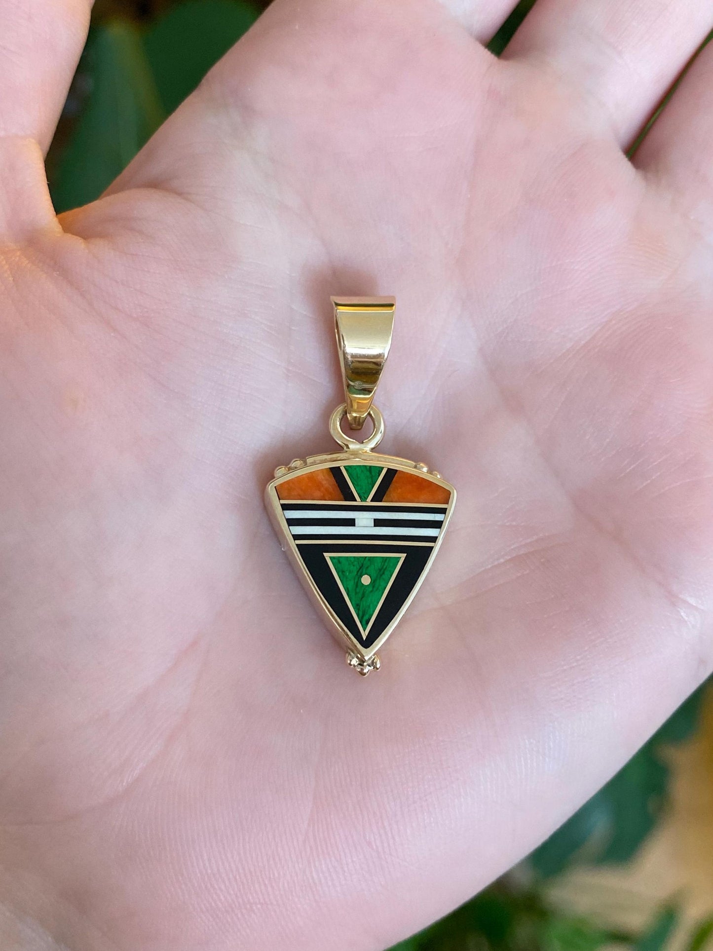 Ray Tracey Solid 14k Yellow Gold Stone Inlay Triangular Charm