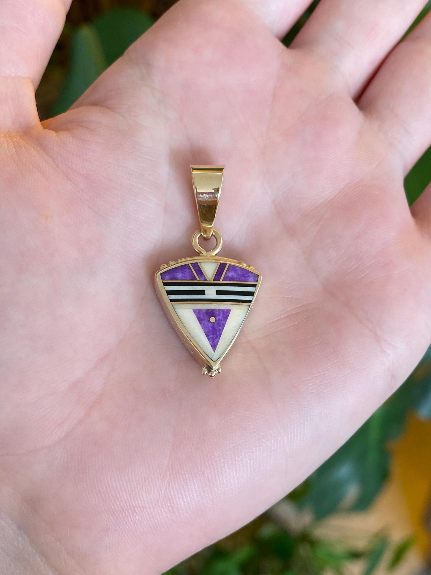 Ray Tracey Solid 14k Yellow Gold Stone Inlay Triangular Charm