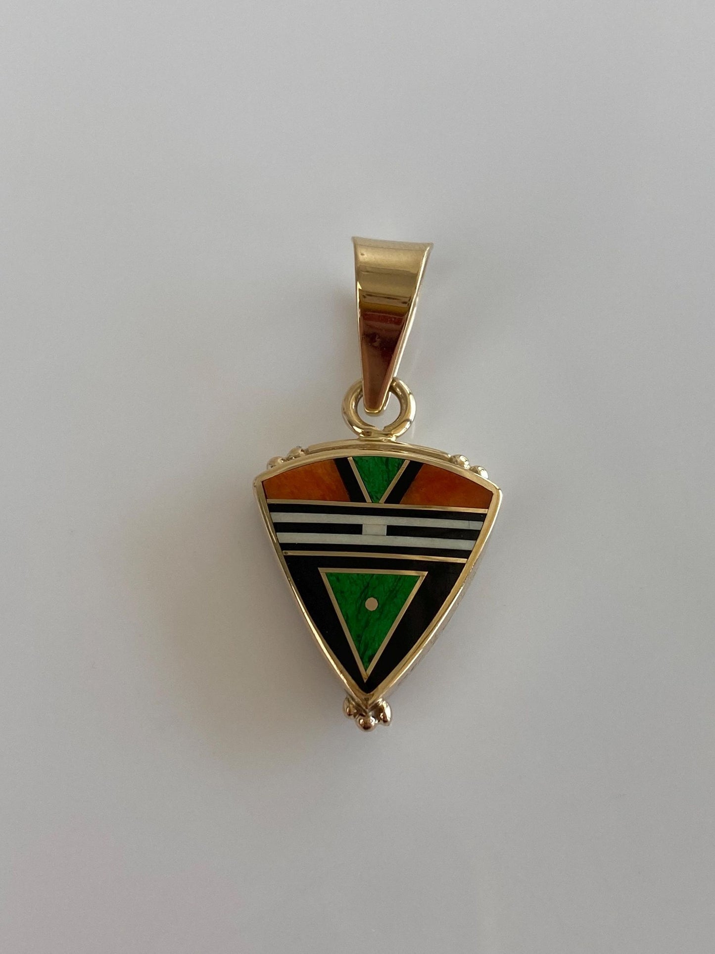 Ray Tracey Solid 14k Yellow Gold Stone Inlay Triangular Charm