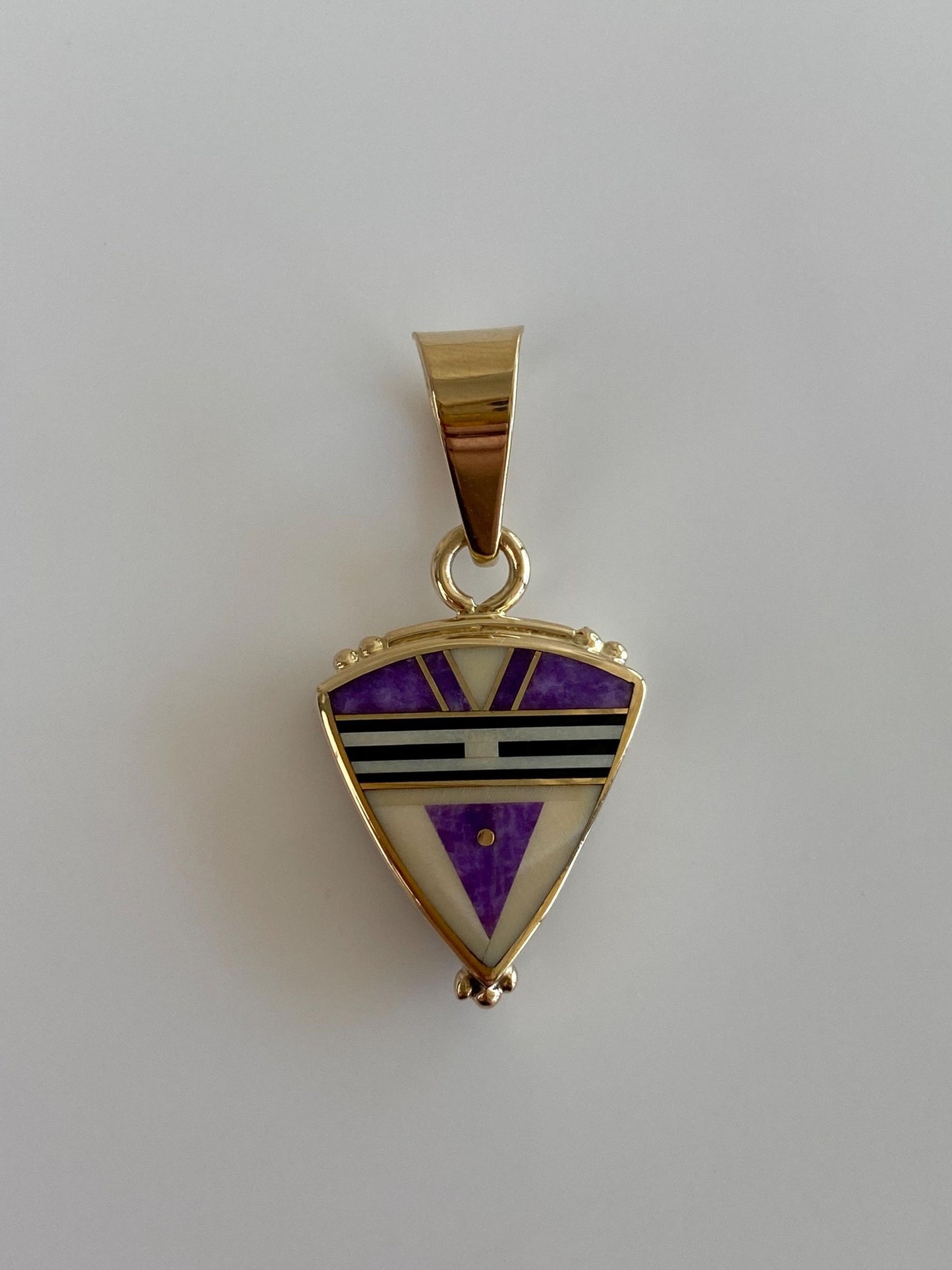 Ray Tracey Solid 14k Yellow Gold Stone Inlay Triangular Charm