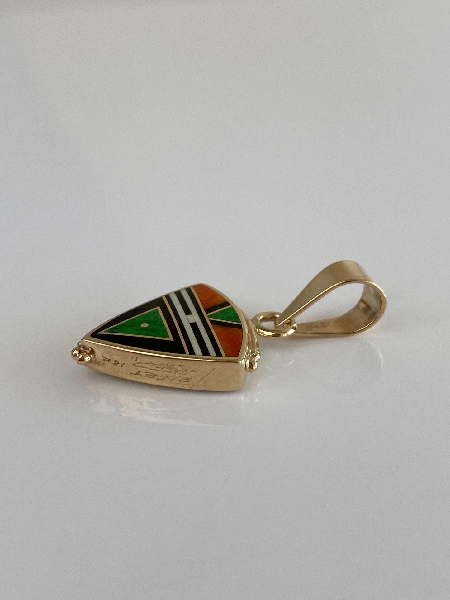 Ray Tracey Solid 14k Yellow Gold Stone Inlay Triangular Charm