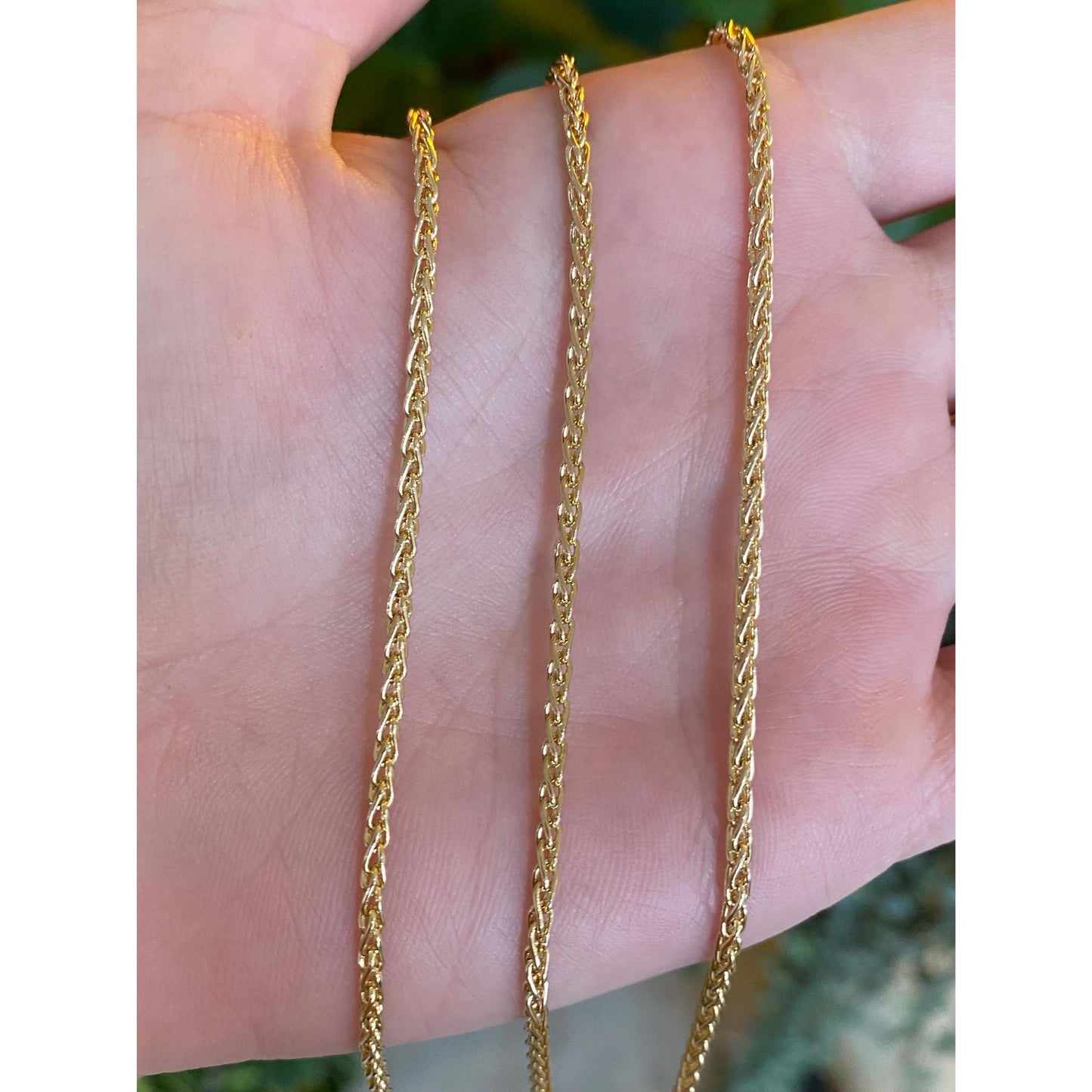 Solid 14k Yellow Gold Long Wheat Chain Necklace - 30 inches