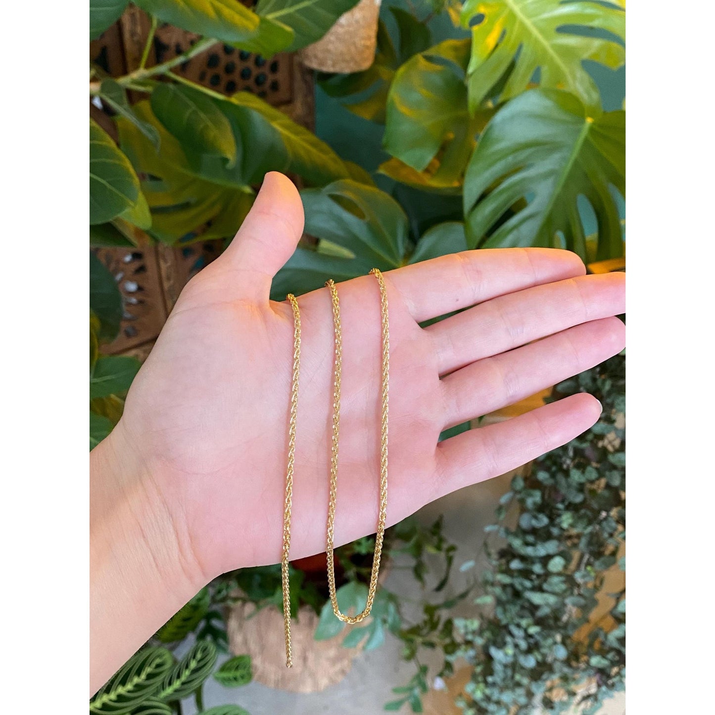 Solid 14k Yellow Gold Long Wheat Chain Necklace - 30 inches