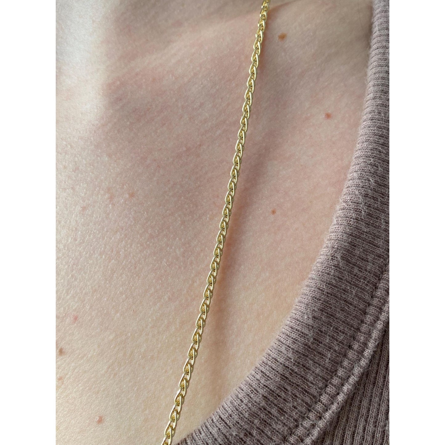 Solid 14k Yellow Gold Long Wheat Chain Necklace - 30 inches