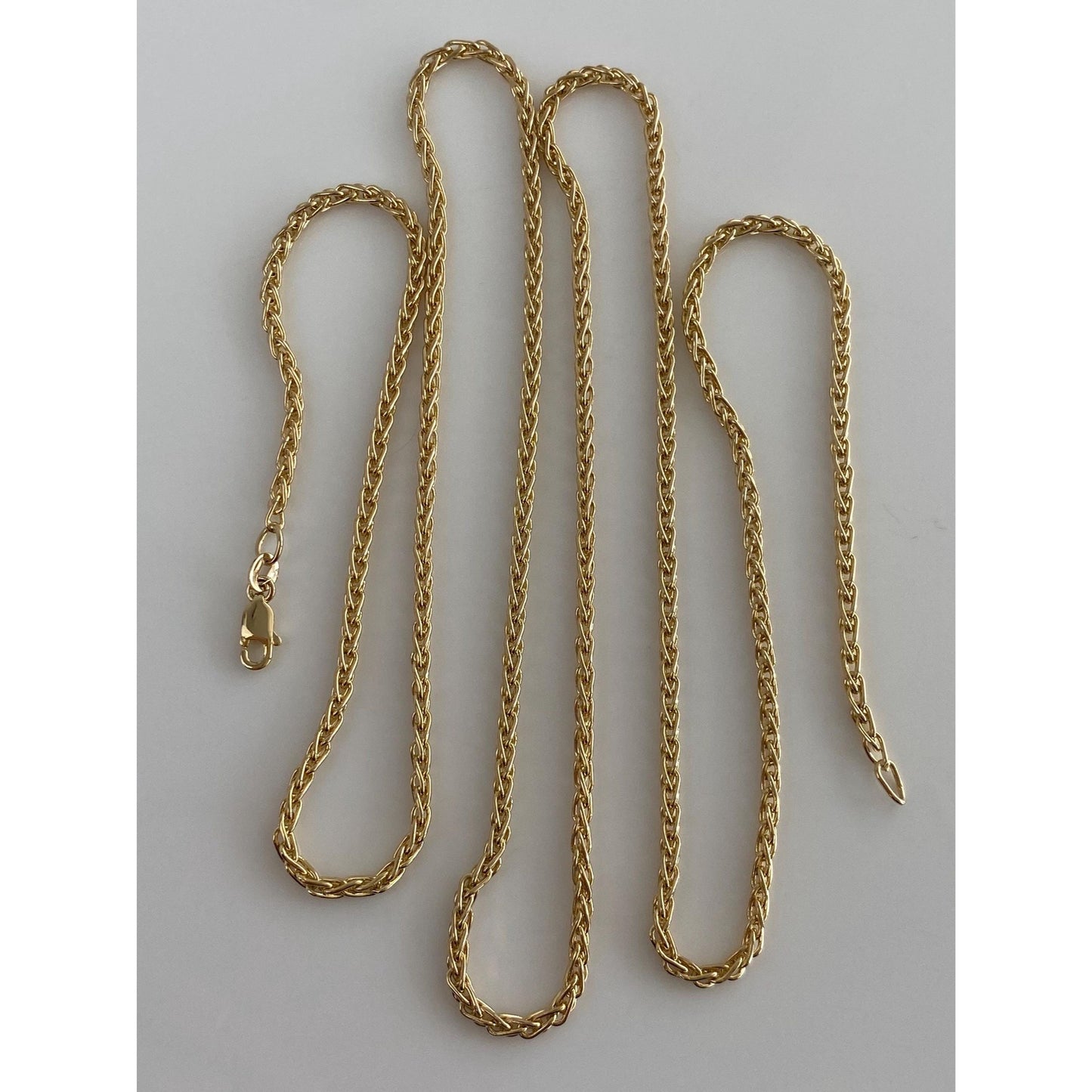 Solid 14k Yellow Gold Long Wheat Chain Necklace - 30 inches