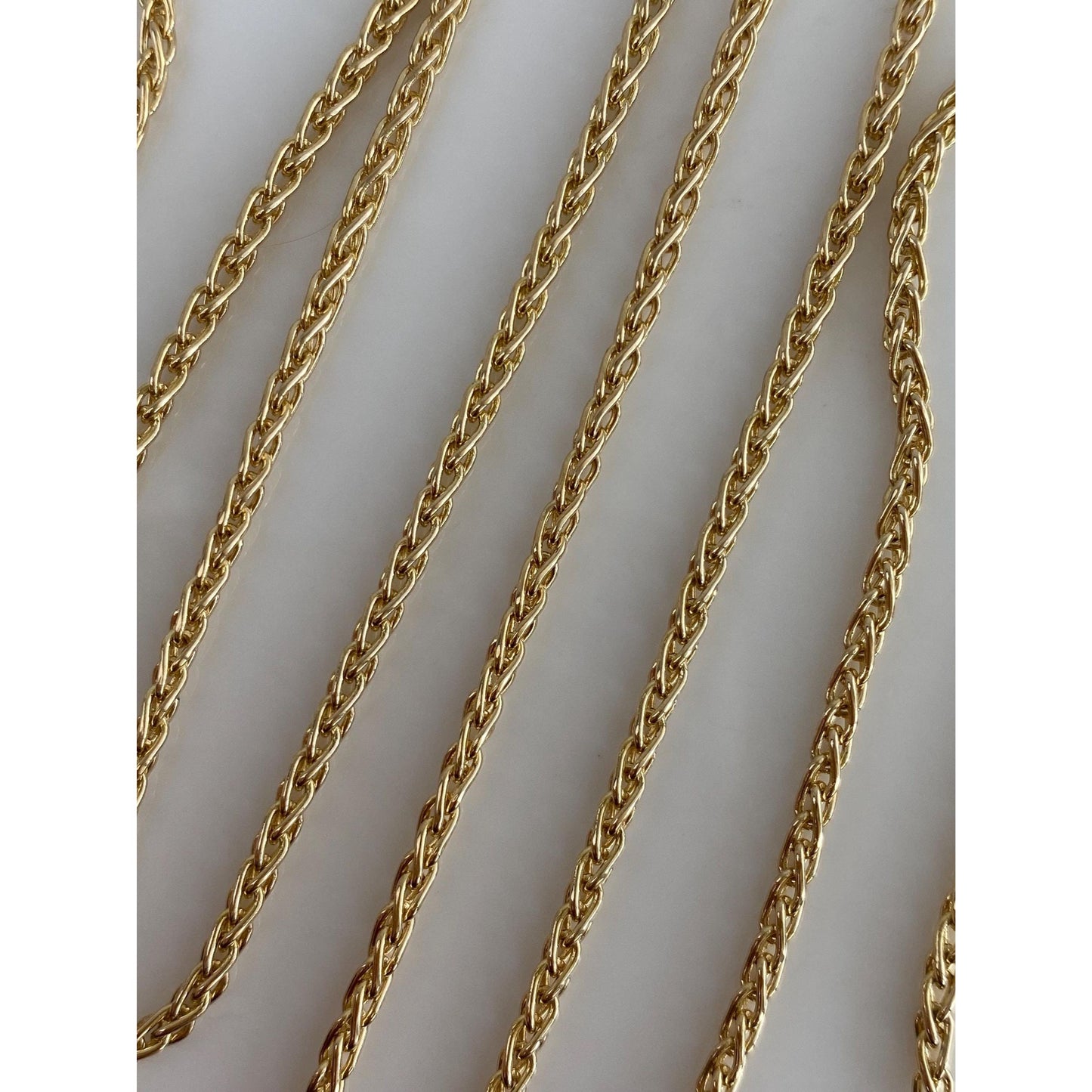 Solid 14k Yellow Gold Long Wheat Chain Necklace - 30 inches