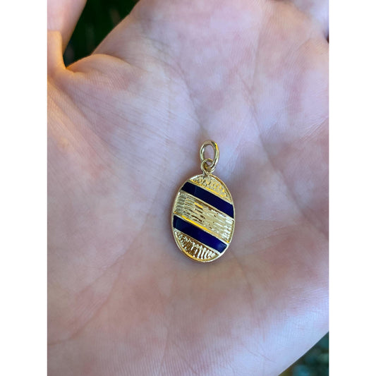 Vintage Solid 18k Yellow Gold Enamel Stripe Cufflink Conversion Charm
