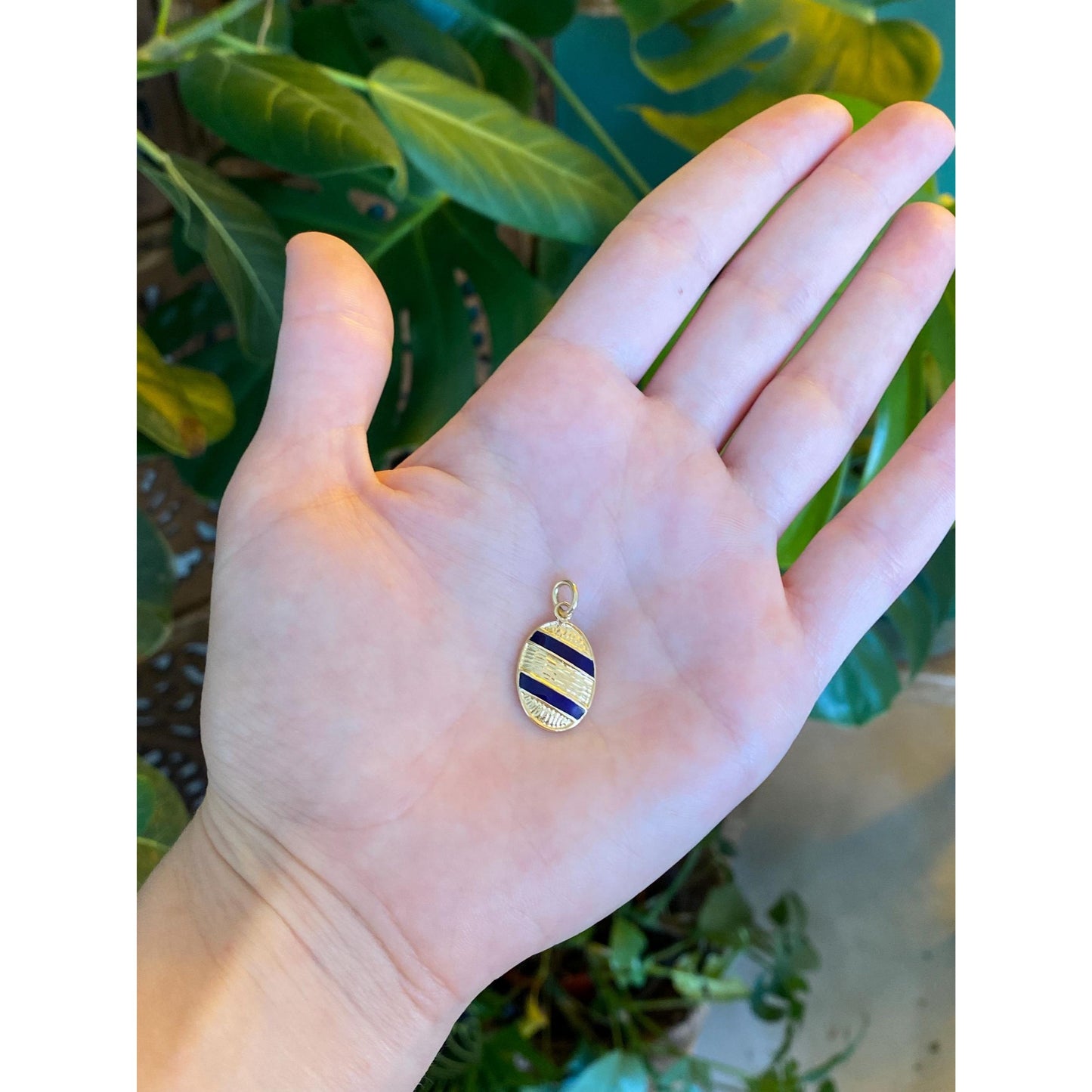 Vintage Solid 18k Yellow Gold Enamel Stripe Cufflink Conversion Charm