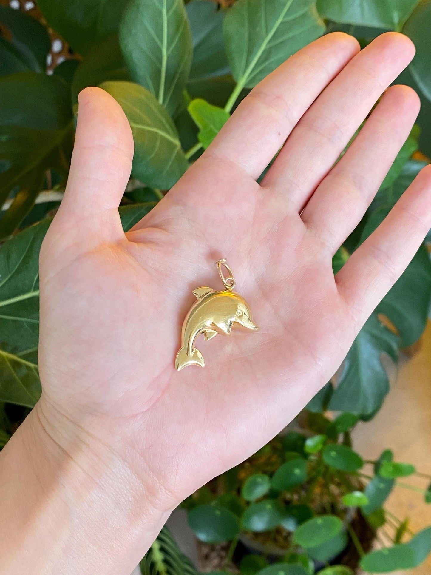 Vintage 18k Yellow Gold Puffy Dolphin Charm