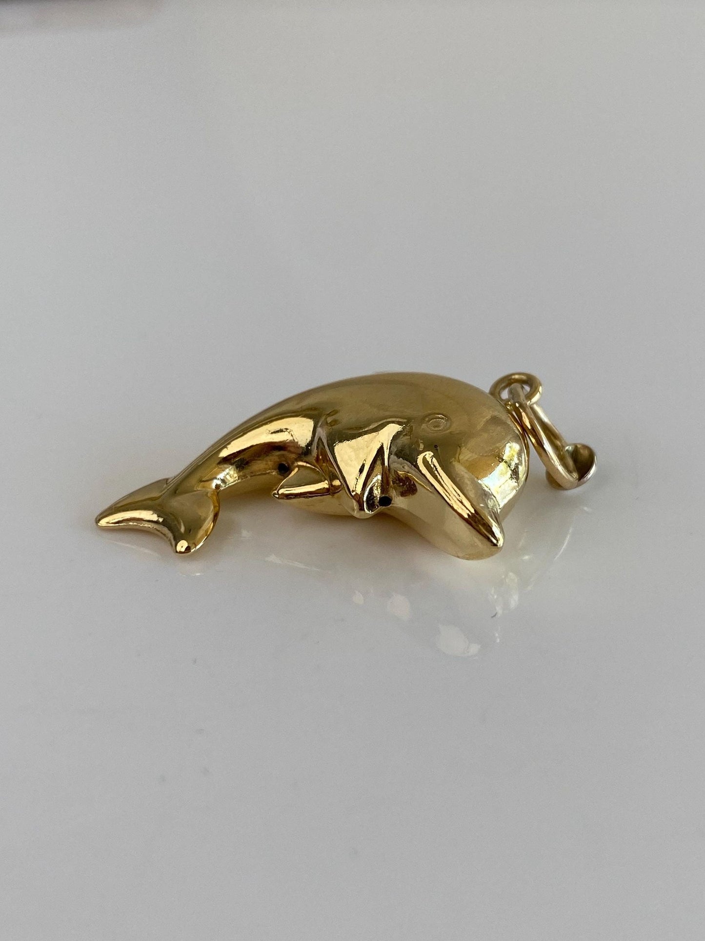 Vintage 18k Yellow Gold Puffy Dolphin Charm