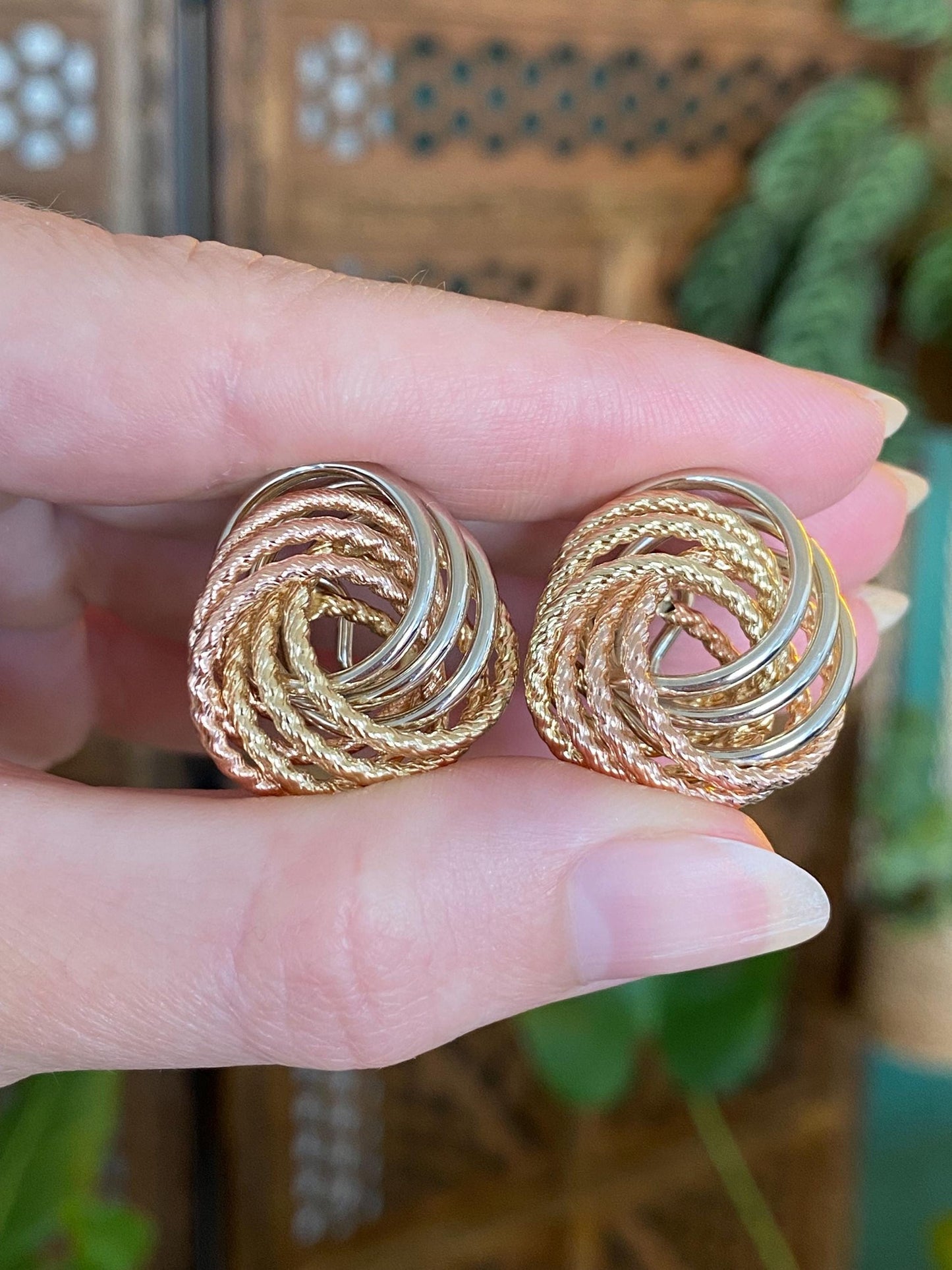 Vintage 14k Tri Tone Gold Knot Stud Earrings