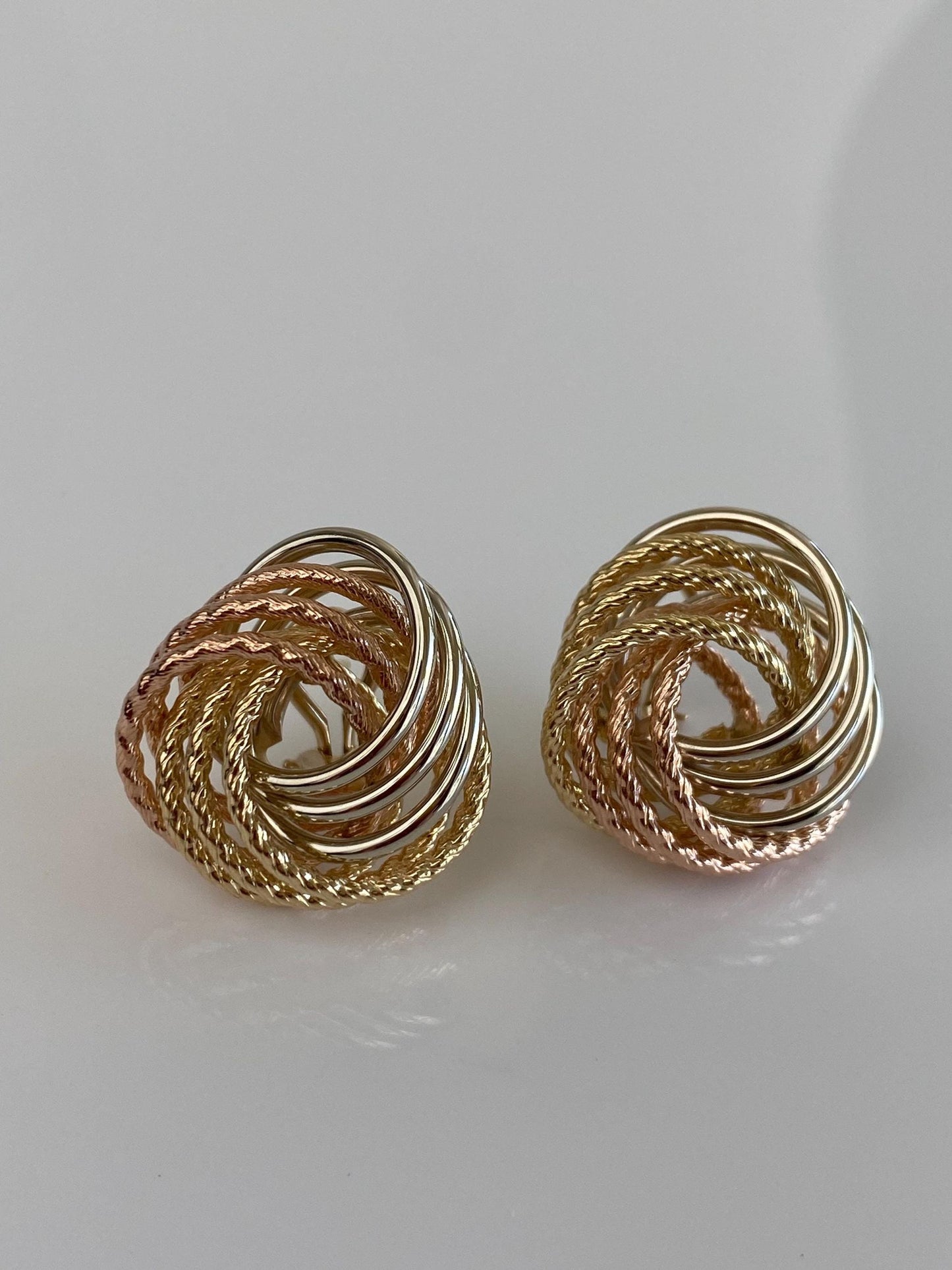 Vintage 14k Tri Tone Gold Knot Stud Earrings