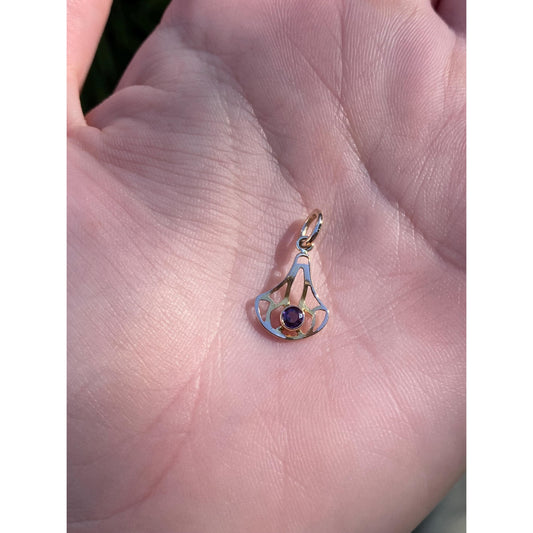 Vintage Solid 14k Yellow Gold Purple Cubic Zirconia Stick Pin Conversion Charm