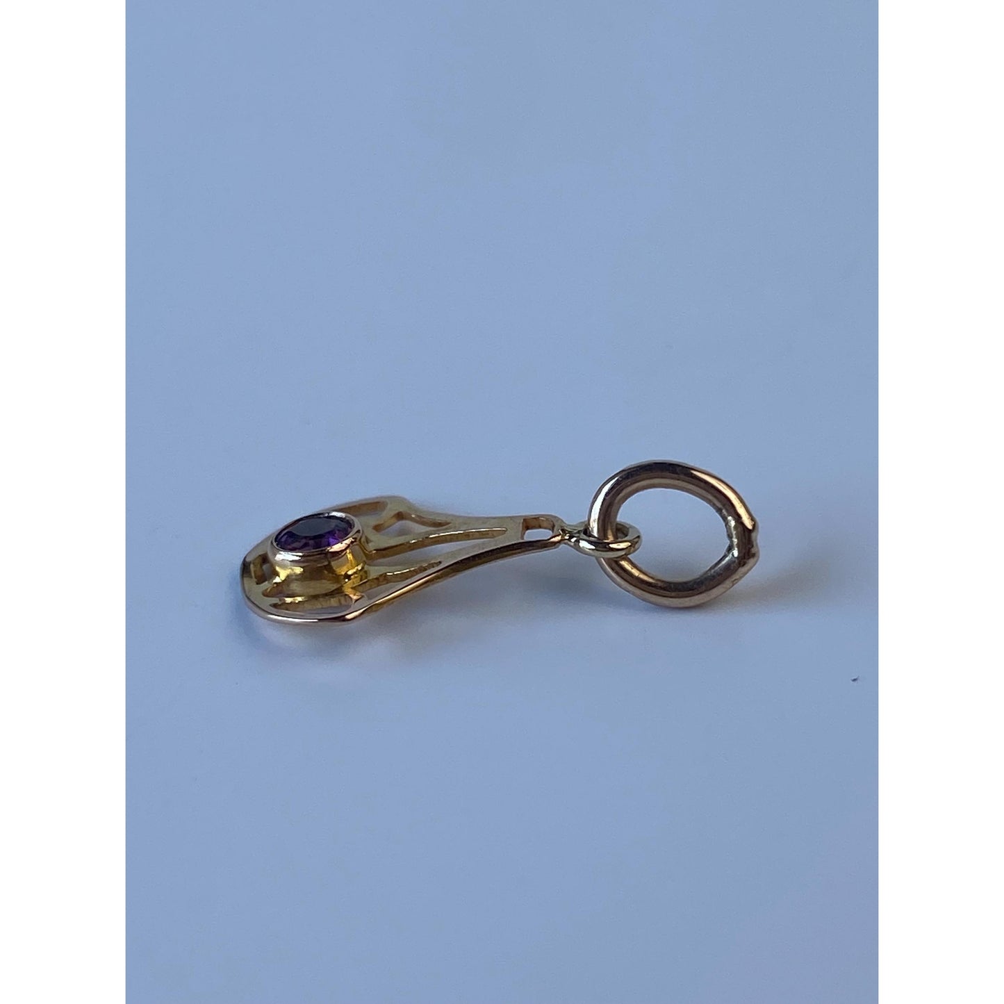 Vintage Solid 14k Yellow Gold Purple Cubic Zirconia Stick Pin Conversion Charm