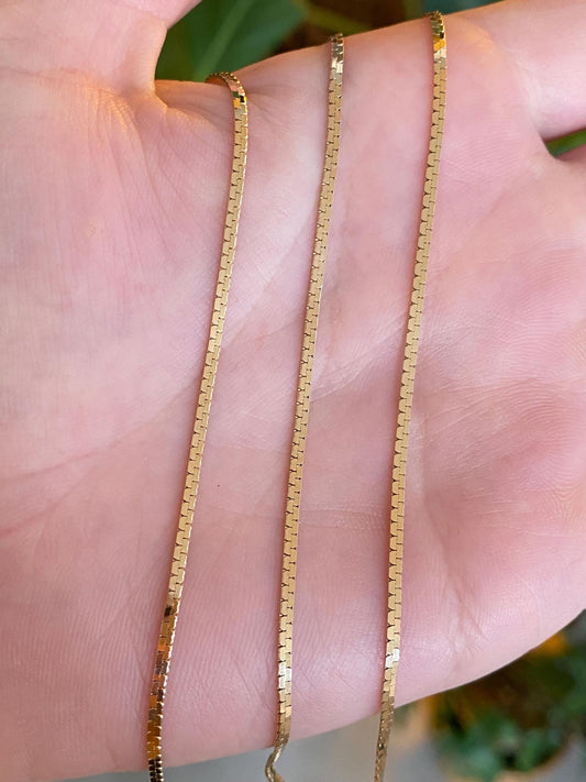 Vintage Solid 14k Yellow Gold Flat Zipper Chain Necklace - 18 inches