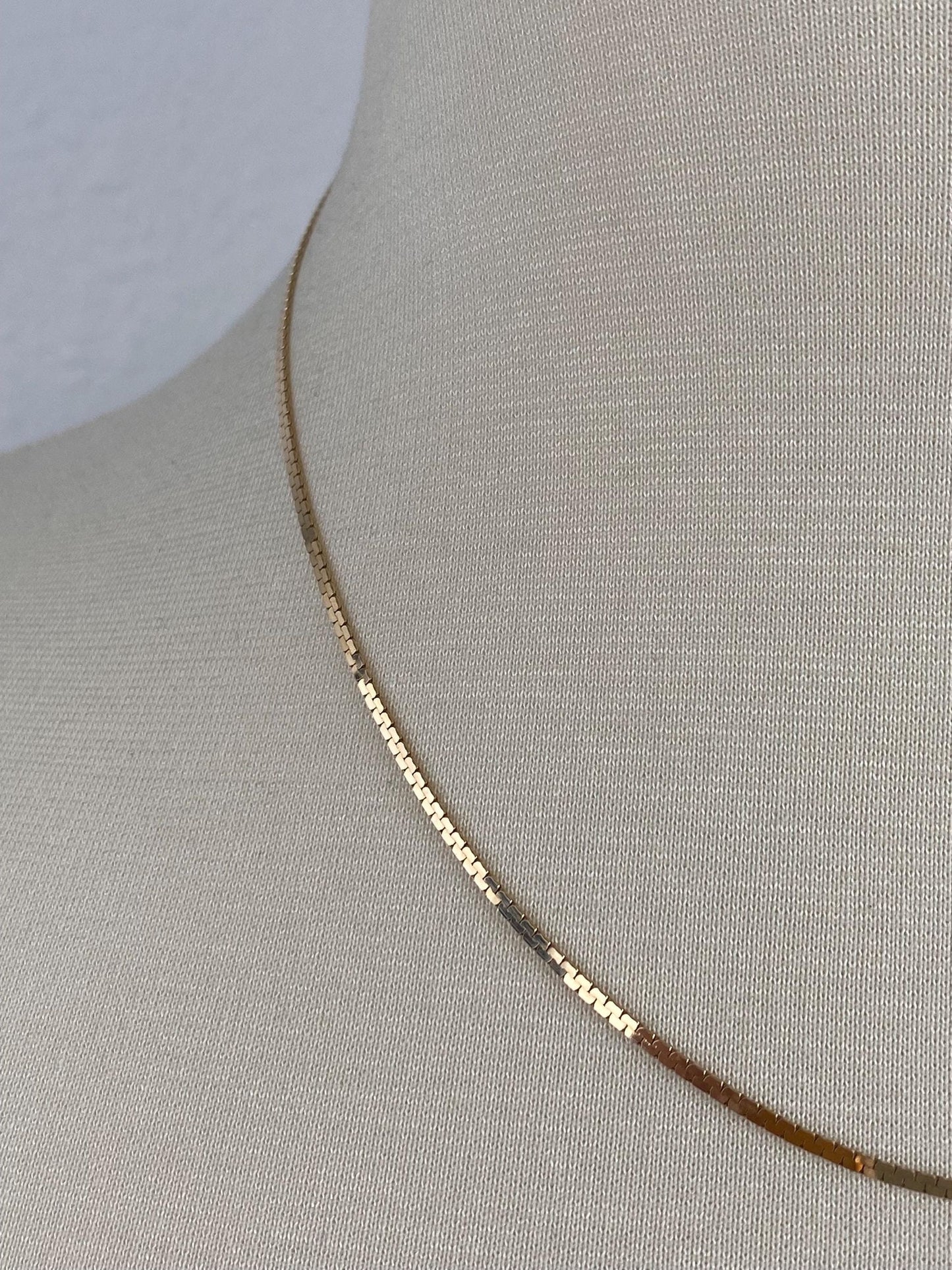 Vintage Solid 14k Yellow Gold Flat Zipper Chain Necklace - 18 inches