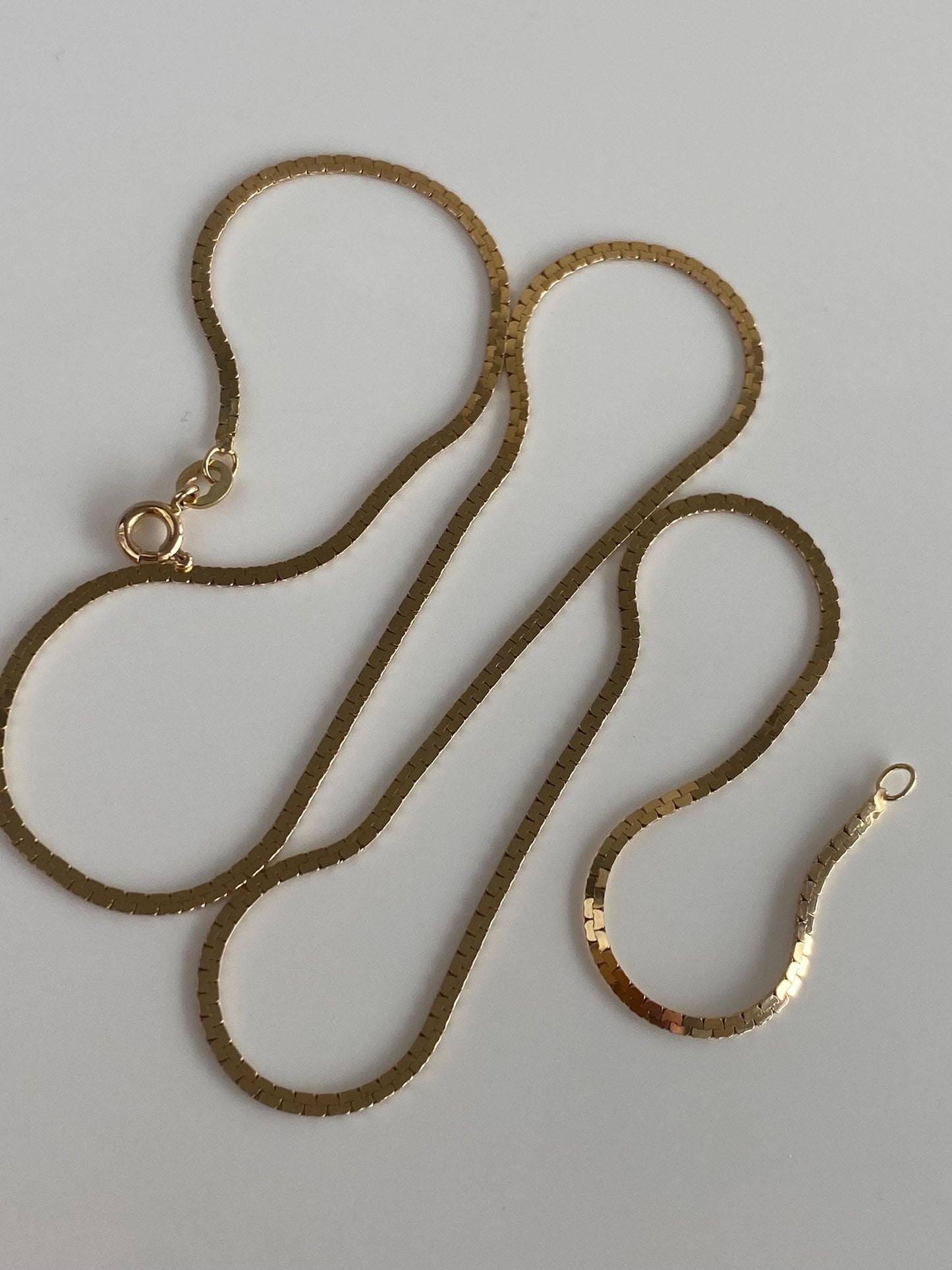 Vintage Solid 14k Yellow Gold Flat Zipper Chain Necklace - 18 inches