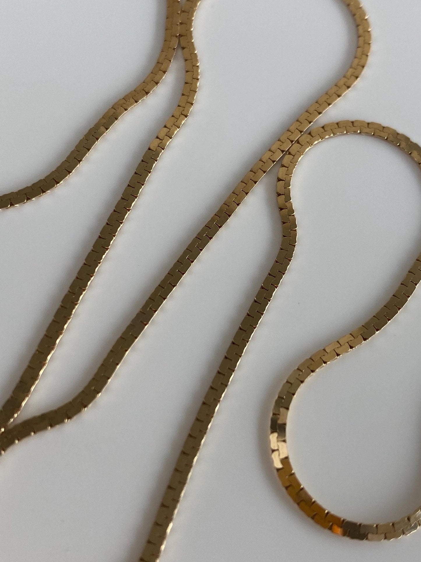 Vintage Solid 14k Yellow Gold Flat Zipper Chain Necklace - 18 inches