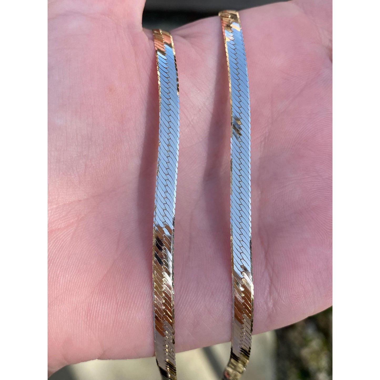 Vintage Solid 14k Yellow Gold Long Herringbone Chain Necklace - 30 inches