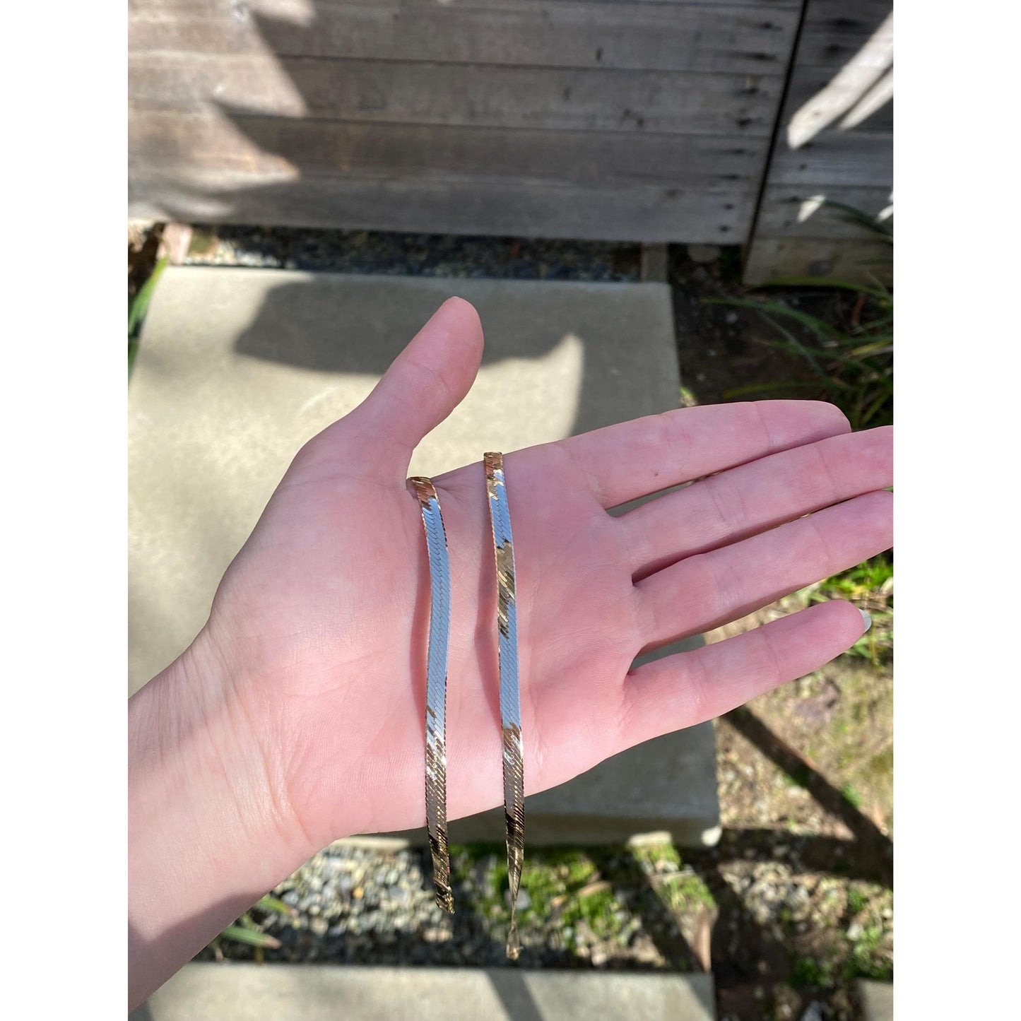 Vintage Solid 14k Yellow Gold Long Herringbone Chain Necklace - 30 inches