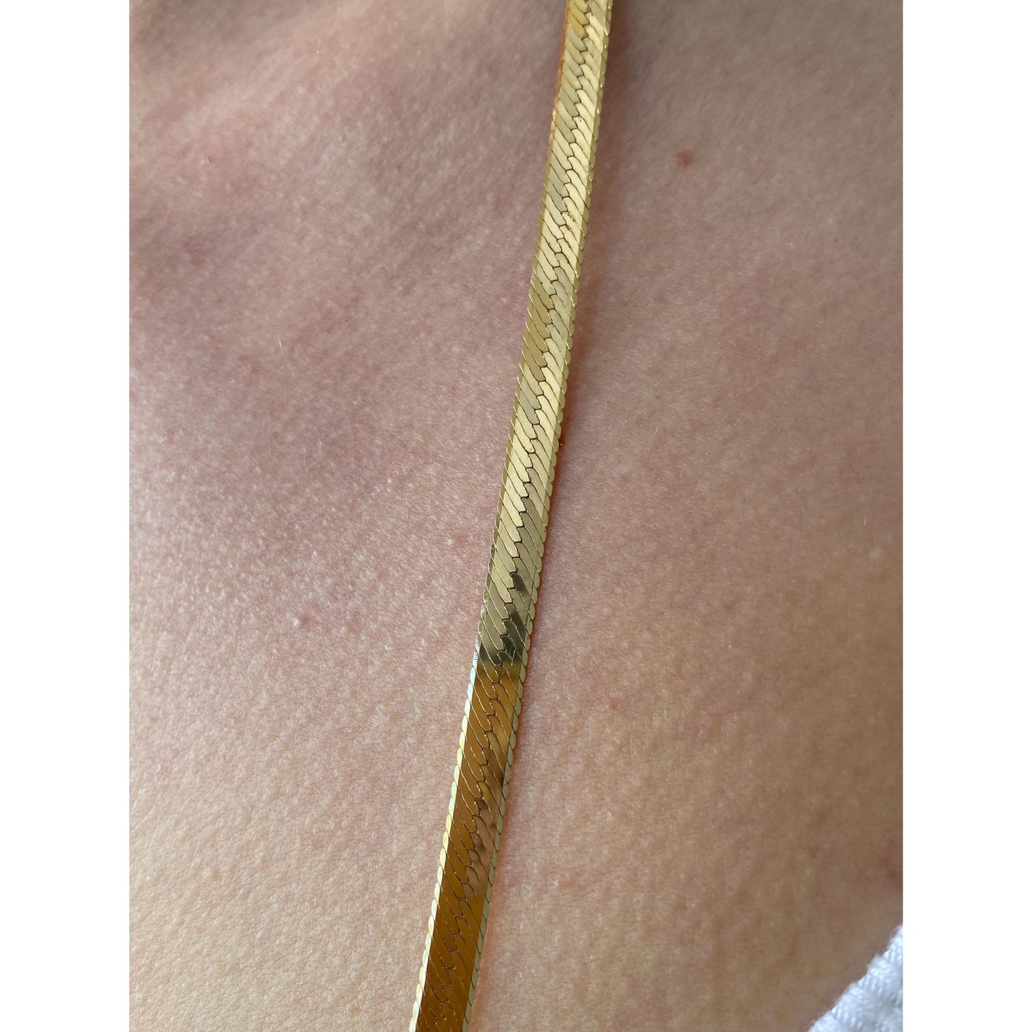 Vintage Solid 14k Yellow Gold Long Herringbone Chain Necklace - 30 inches