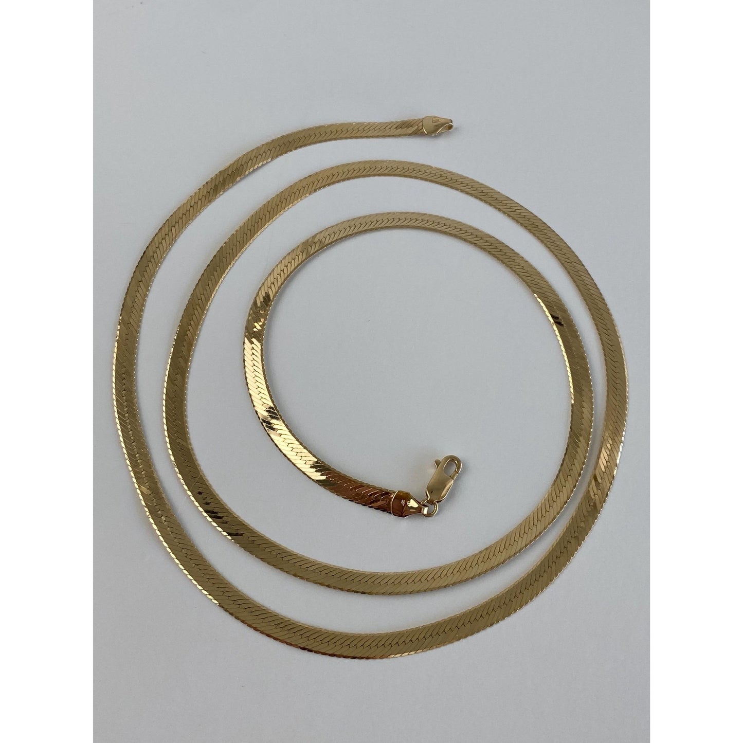 Vintage Solid 14k Yellow Gold Long Herringbone Chain Necklace - 30 inches