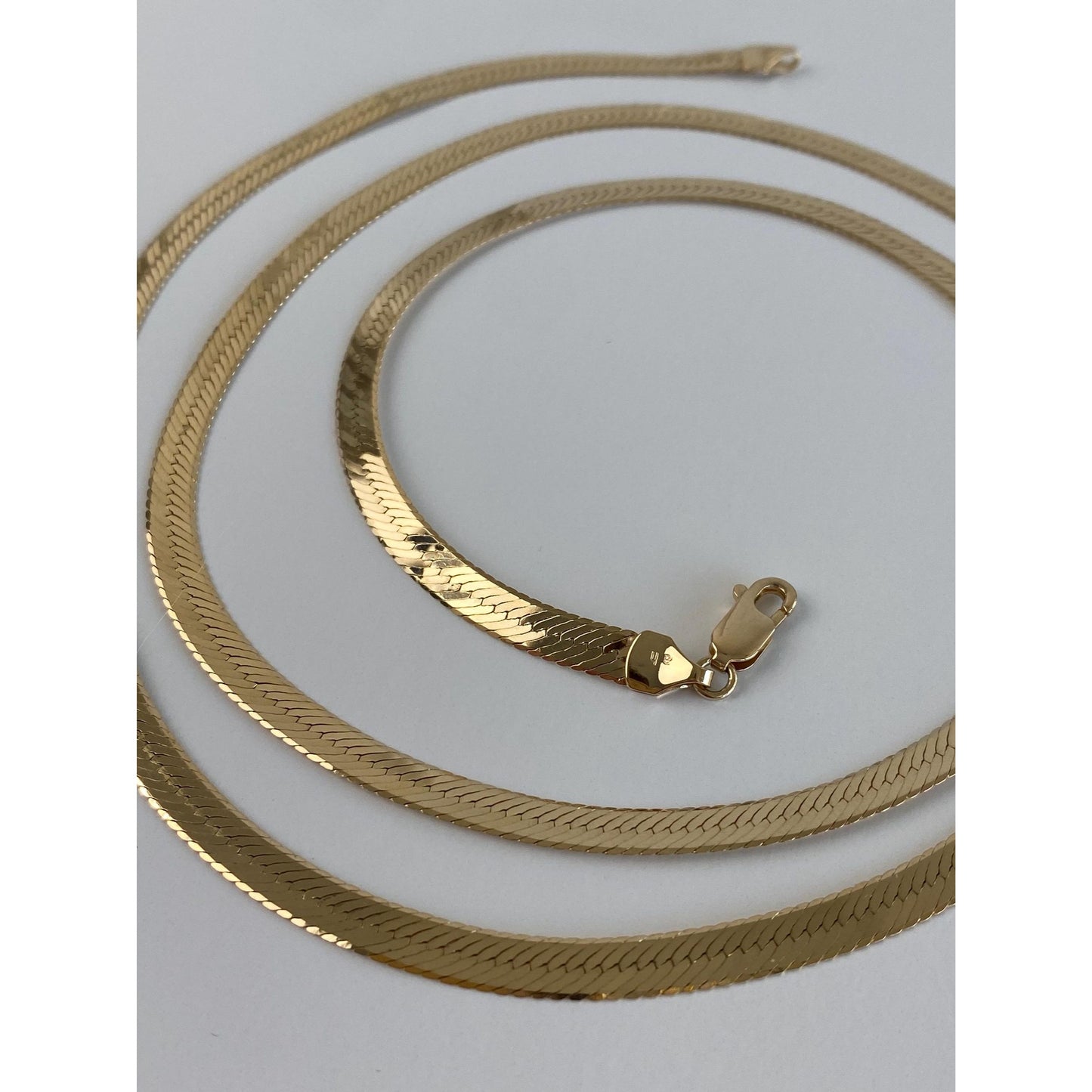 Vintage Solid 14k Yellow Gold Long Herringbone Chain Necklace - 30 inches