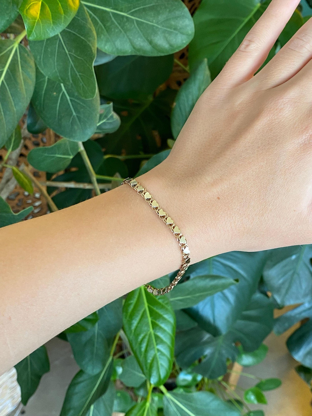Vintage Solid 10k Yellow Gold Hearts Double Link Bracelet - 7.25 inches