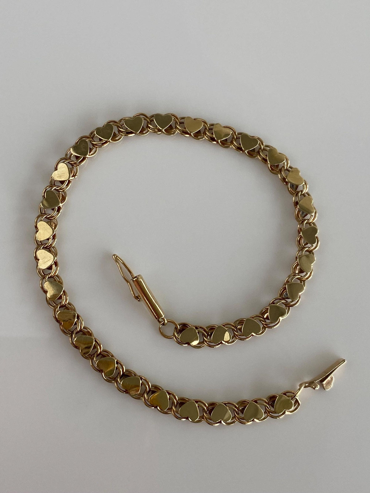 Vintage Solid 10k Yellow Gold Hearts Double Link Bracelet - 7.25 inches