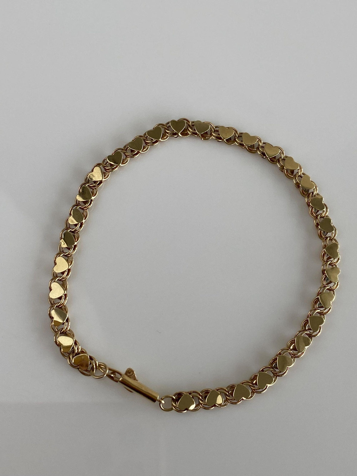 Vintage Solid 10k Yellow Gold Hearts Double Link Bracelet - 7.25 inches