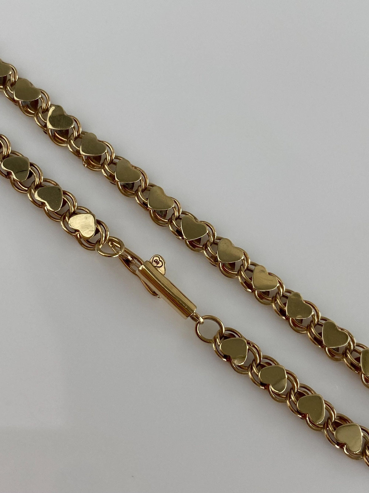 Vintage Solid 10k Yellow Gold Hearts Double Link Bracelet - 7.25 inches