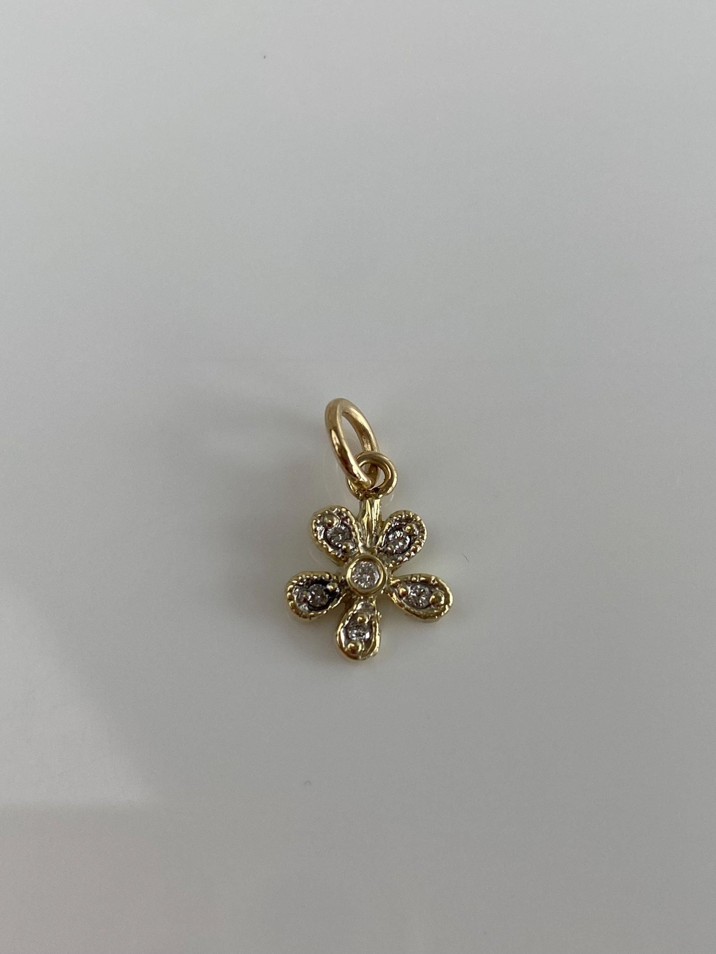 Vintage Solid 14k Yellow Gold Diamond Flower Charm