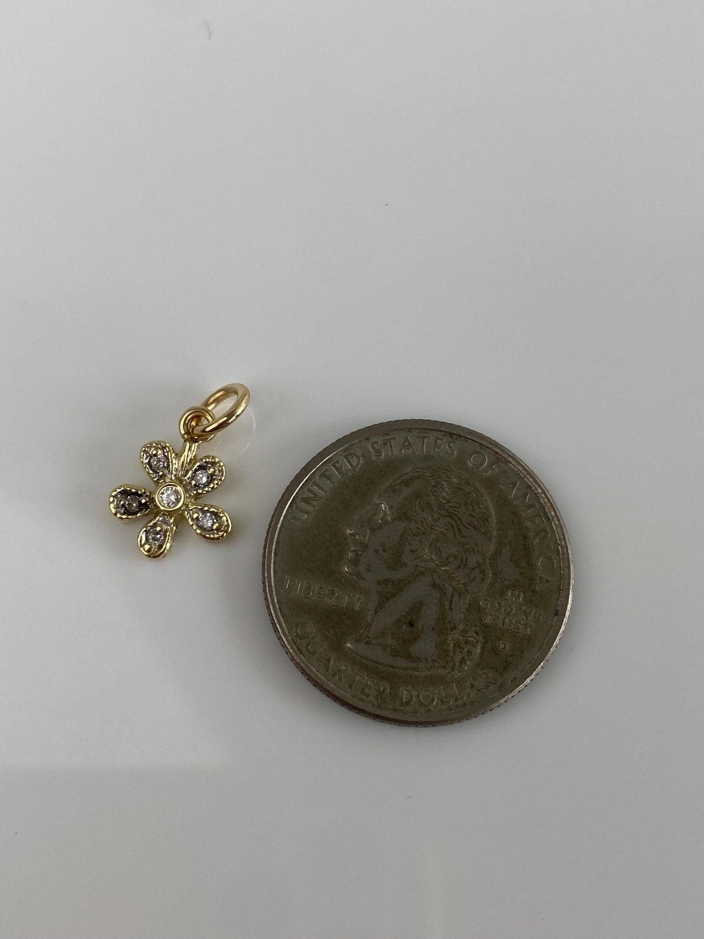 Vintage Solid 14k Yellow Gold Diamond Flower Charm