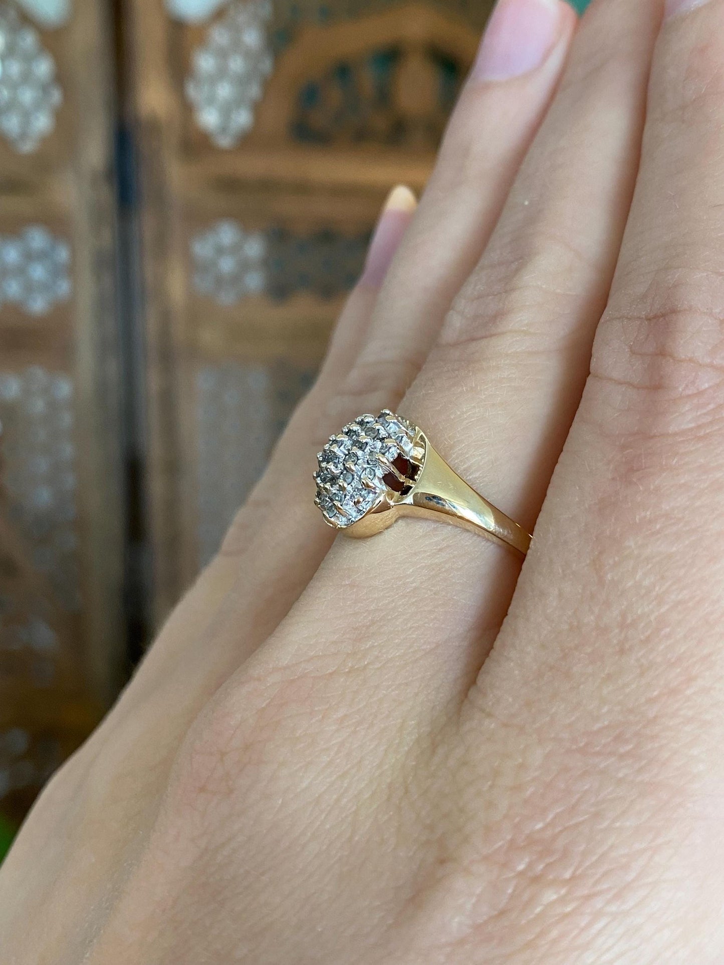 Vintage Solid 10k Yellow Gold Diamond Cluster Ring - Size 6.75