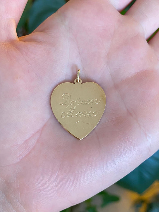 Vintage Solid 14k Yellow Gold 'Doreen Marie' Engraved Heart Charm