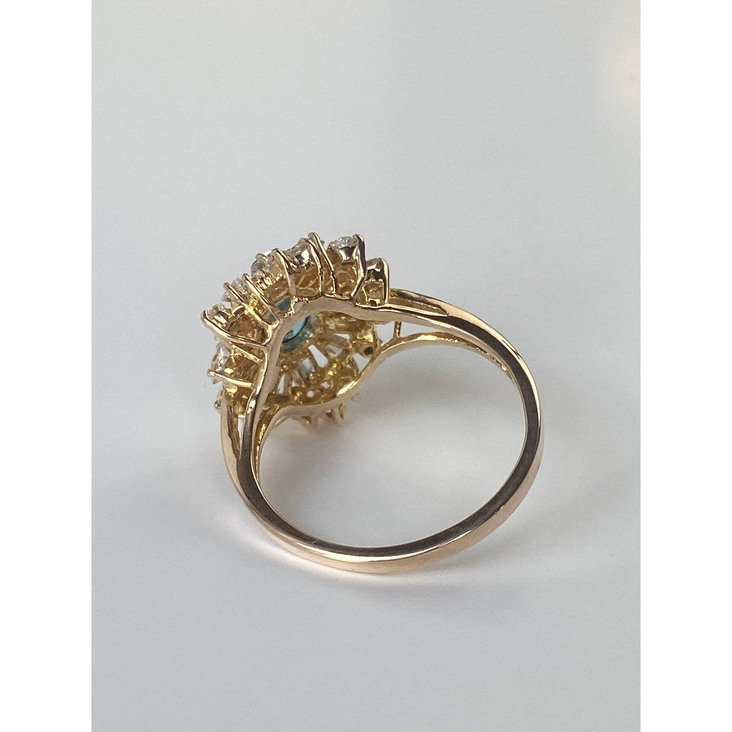 Vintage Solid 10k Aquamarine Clear Cubic Zirconia Halo Ring - Size 7.75