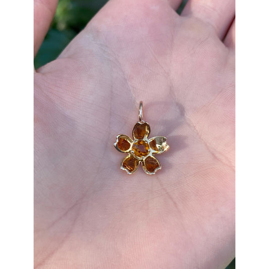 Vintage Solid 14k Rosey Gold Citrine Flower Charm