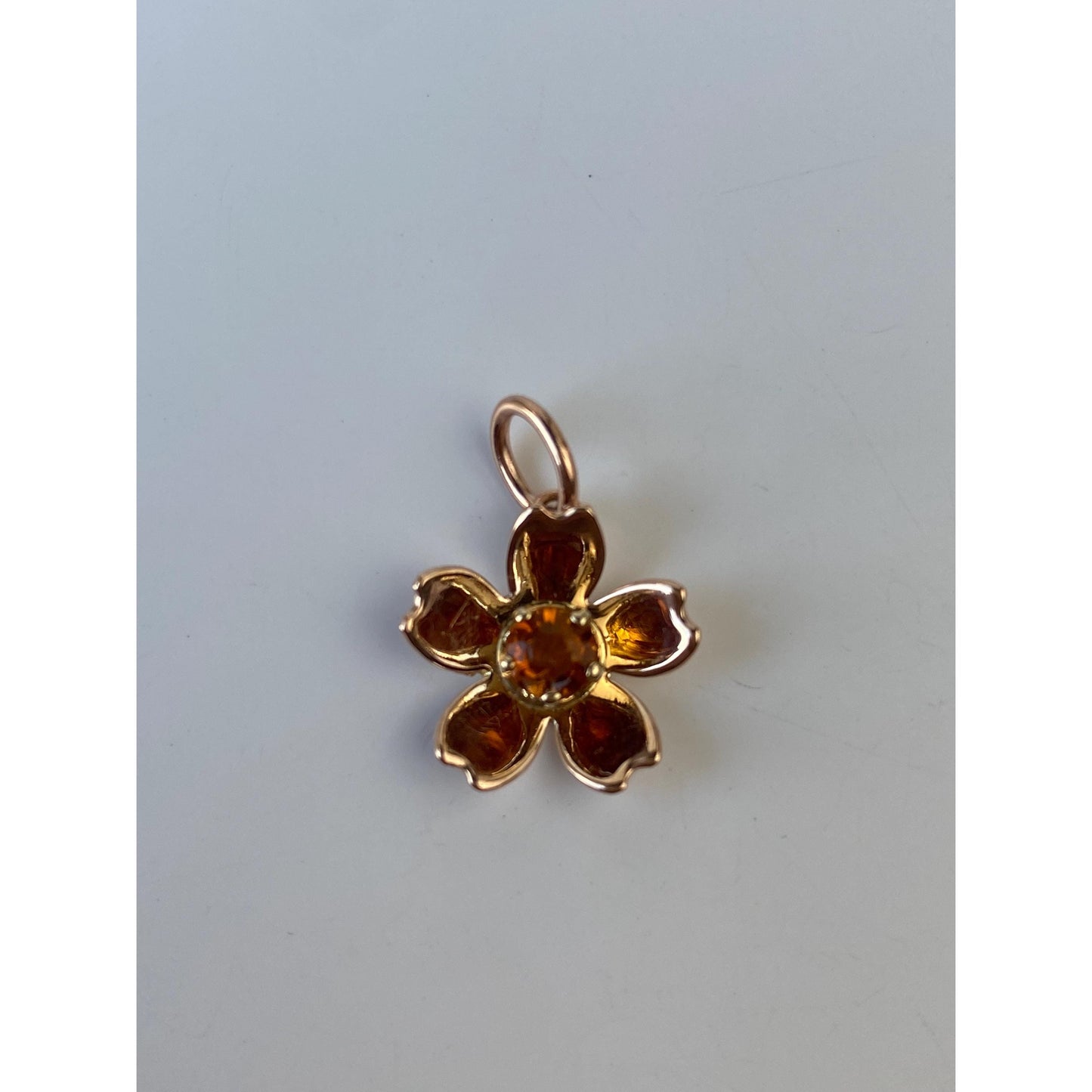 Vintage Solid 14k Rosey Gold Citrine Flower Charm