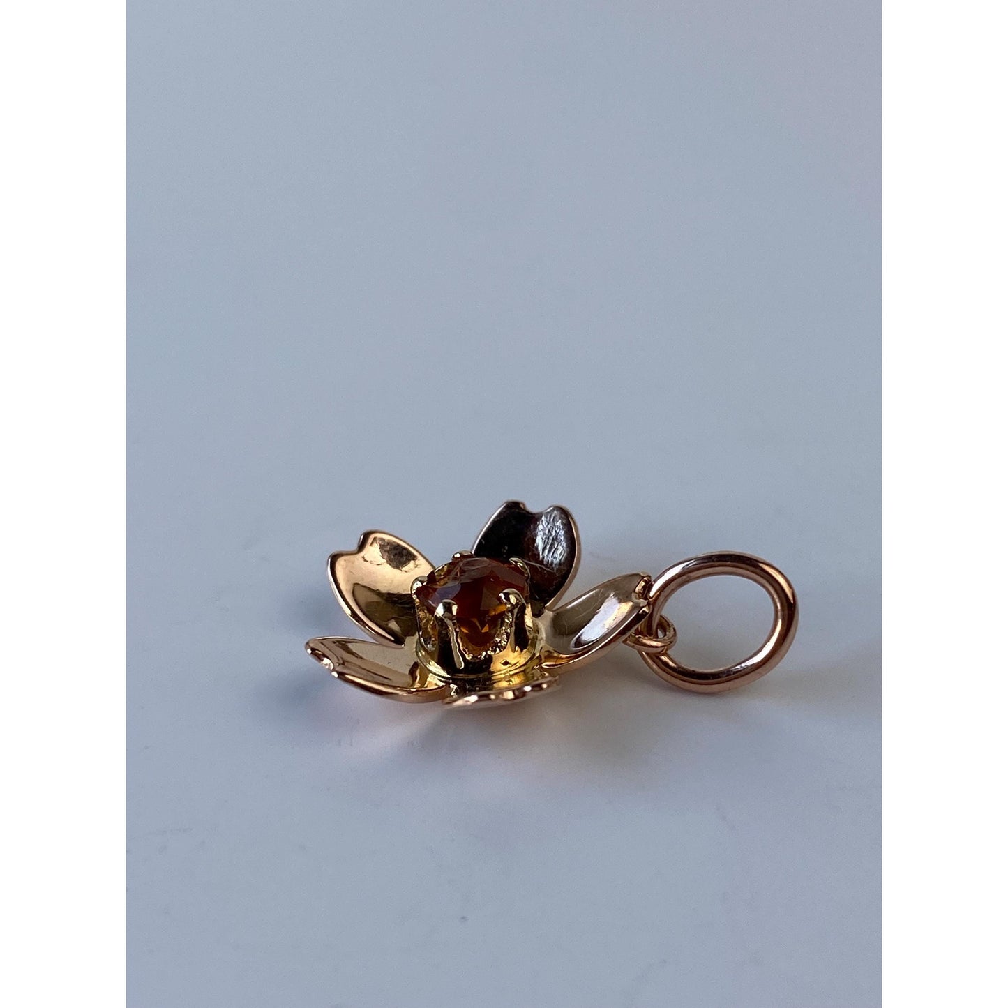 Vintage Solid 14k Rosey Gold Citrine Flower Charm