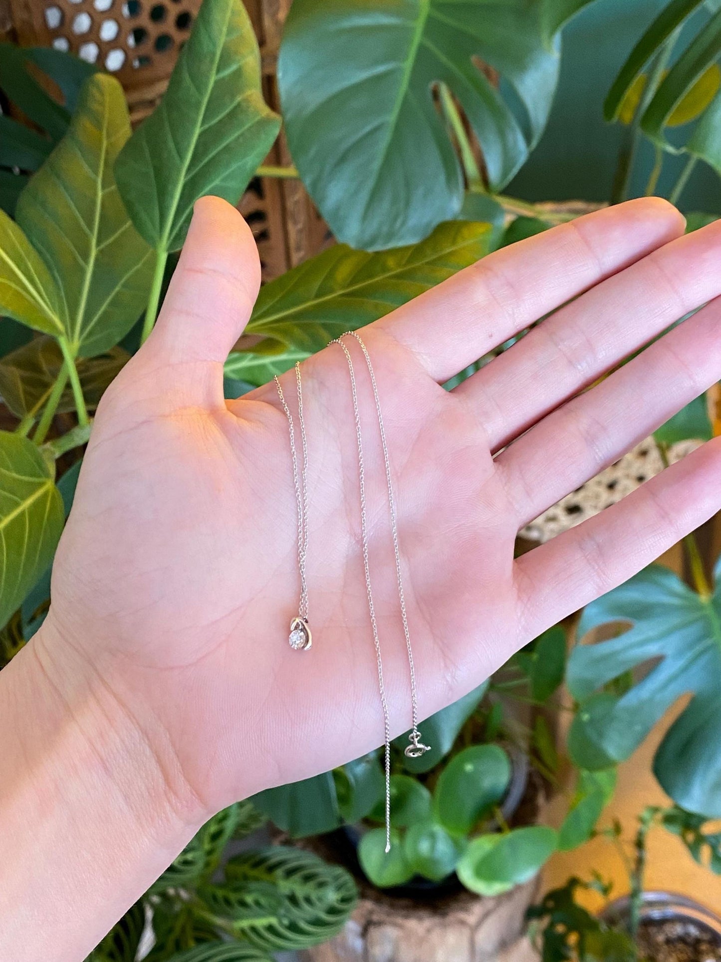 Vintage Solid 18k White Gold Diamond Tight Dainty Rolo Chain Necklace - 16.75 inches