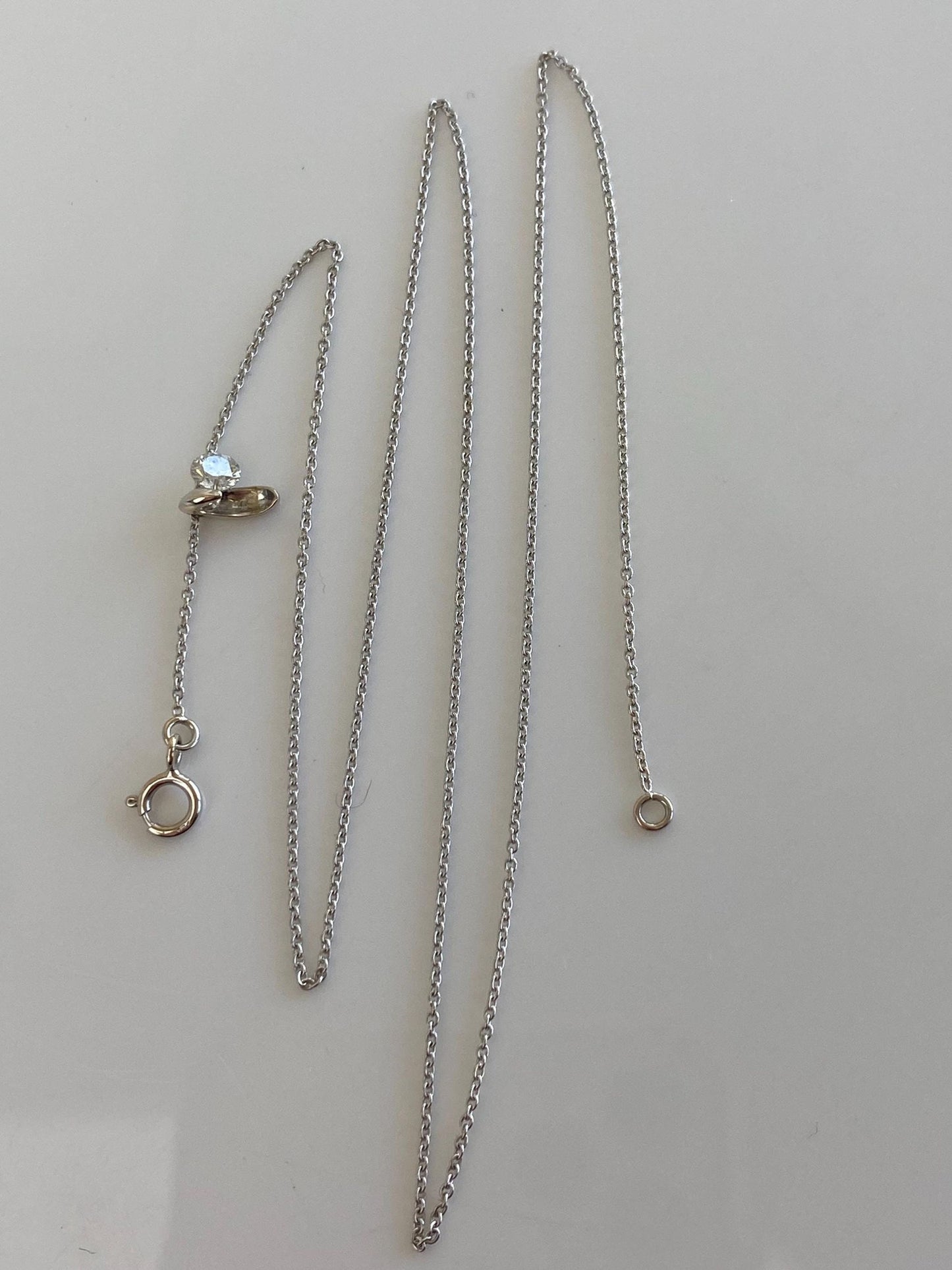 Vintage Solid 18k White Gold Diamond Tight Dainty Rolo Chain Necklace - 16.75 inches