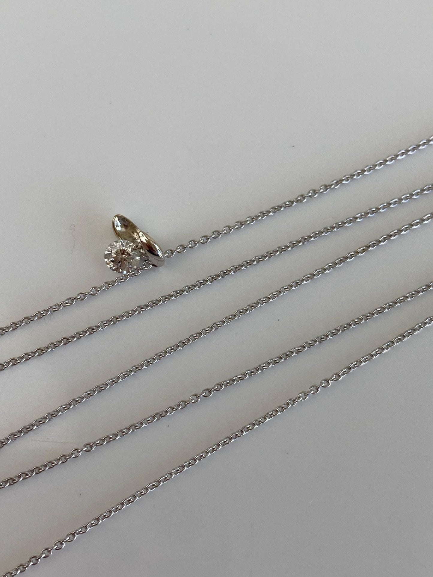 Vintage Solid 18k White Gold Diamond Tight Dainty Rolo Chain Necklace - 16.75 inches