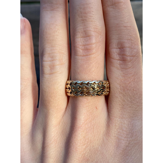 Vintage Solid 14k Yellow Gold Flat Serpentine Chain Ring Band - Size 8.75