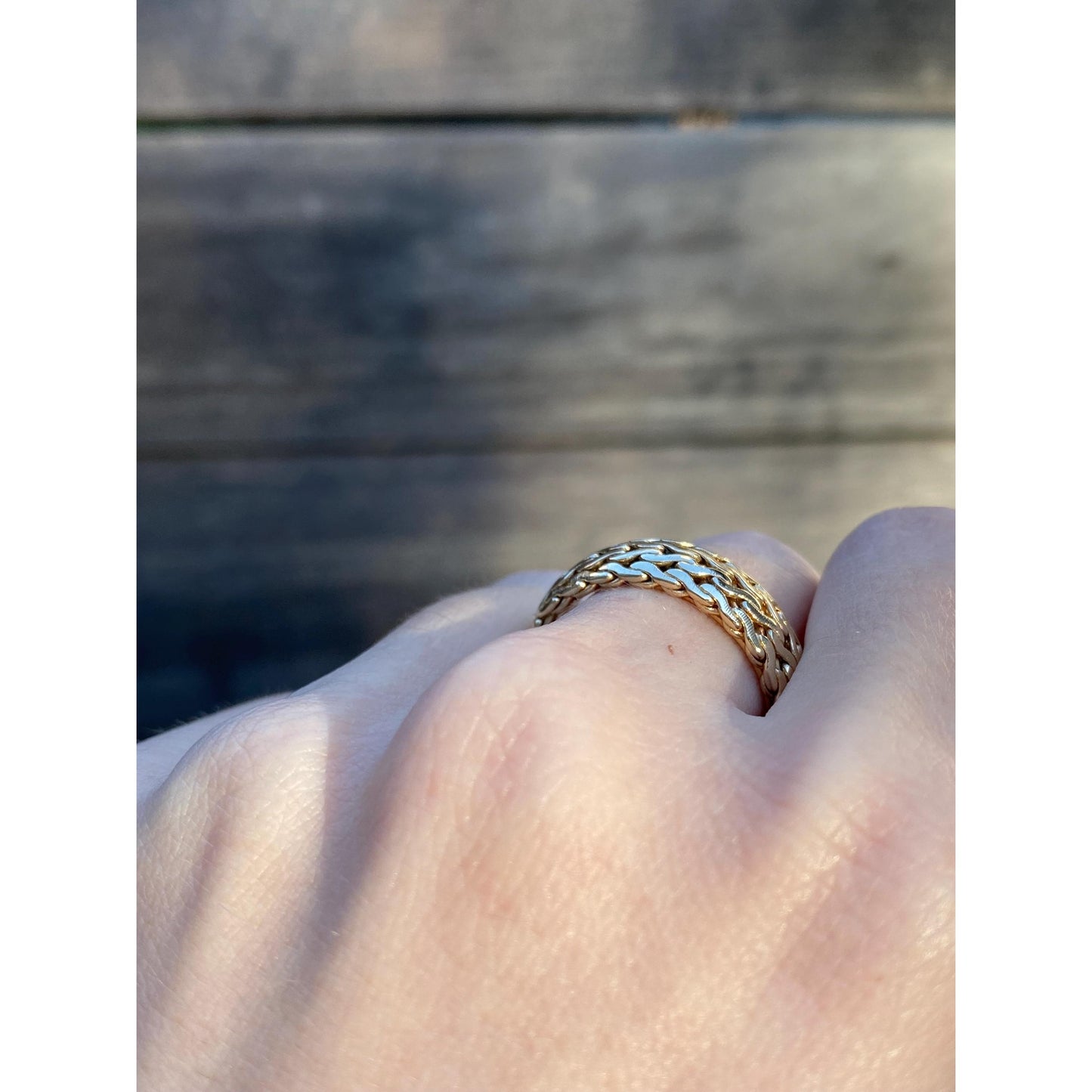 Vintage Solid 14k Yellow Gold Flat Serpentine Chain Ring Band - Size 8.75