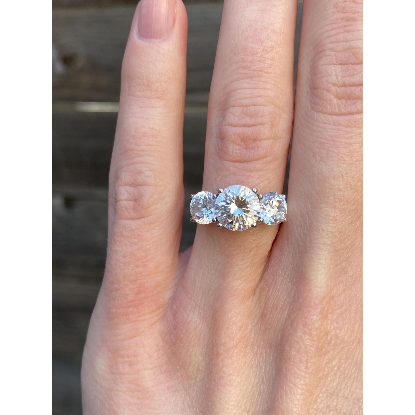 Solid 14k White Gold Triple Cubic Zirconia Ring - Size 5.75