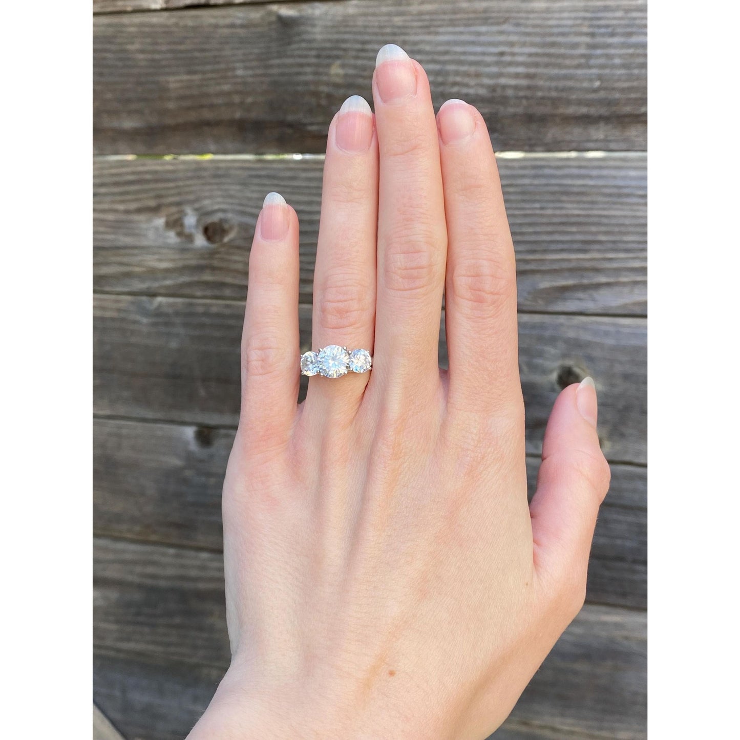 Solid 14k White Gold Triple Cubic Zirconia Ring - Size 5.75