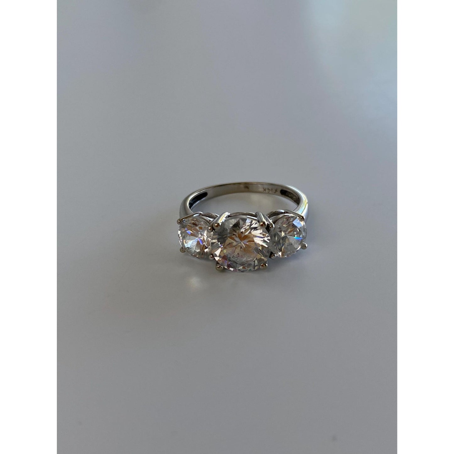 Solid 14k White Gold Triple Cubic Zirconia Ring - Size 5.75